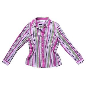 Jones New York Pink and Green Striped Blouse